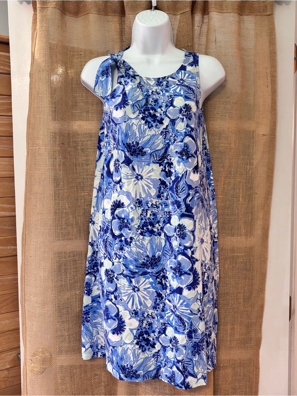 Lily Pulitzer Blue Floral Tie-Shoulder Sundress Small New Without Tags